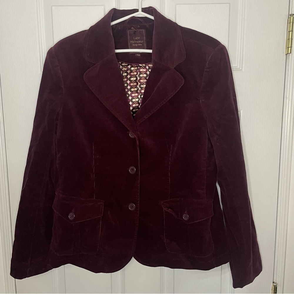 Lady Hathaway Velour Burgundy Blazer Jacket Medium